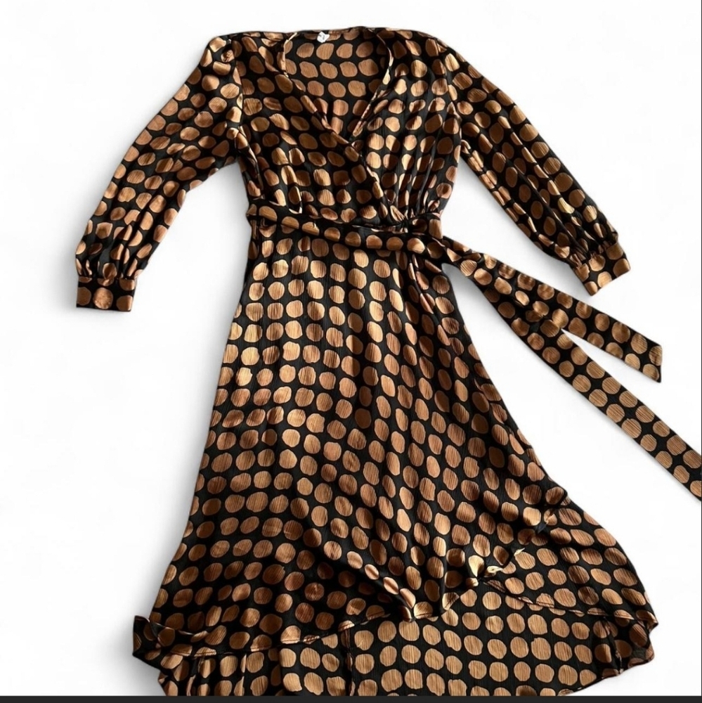 Black and Gold Long Sleeve Wrap Dress